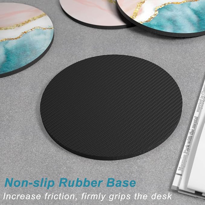 Nipichsha Coasters for Drinks, Set of 6 Cute Absorbent Rubber Drink Coasters for Cup with Non Slip Backing, Kitchen Home Decor Housewarming Gift, Round 4 in, Pink Gilt