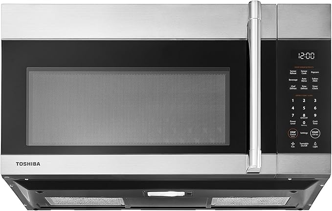 TOSHIBA 1.9 Cu.Ft. Over the Range Microwave Oven with Easy Installation, Soft Close Door, ChefDefrost, Sensor, 400 CFM Ventilation, 1000W, Stainless Steel, OA-EM19PH(SS)