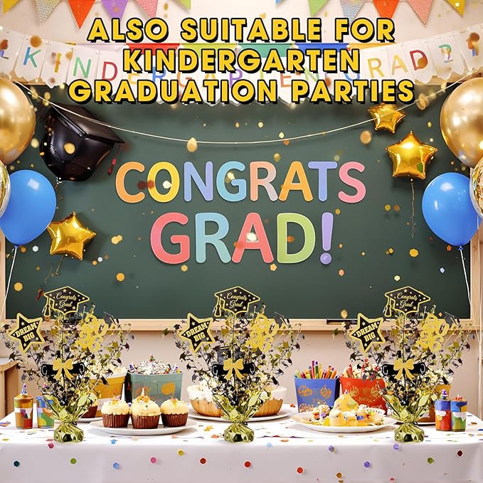 Unittype 6 Pack 2026 Graduation Table Centerpiece Black and Gold Party Decorations Congrats Grad Big Dream Centerpieces for Tables Metallic Foil Spray Centerpiece Glitter Cap Star Table Top Decor
