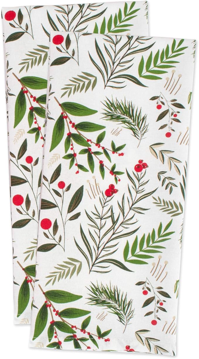 DII Christmas Kitchen Towel Set, Floral Tea Towels for Baking, Cleaning, Entertainment & Cooking, 18x28, Holiday Sprigs, 2 Piece