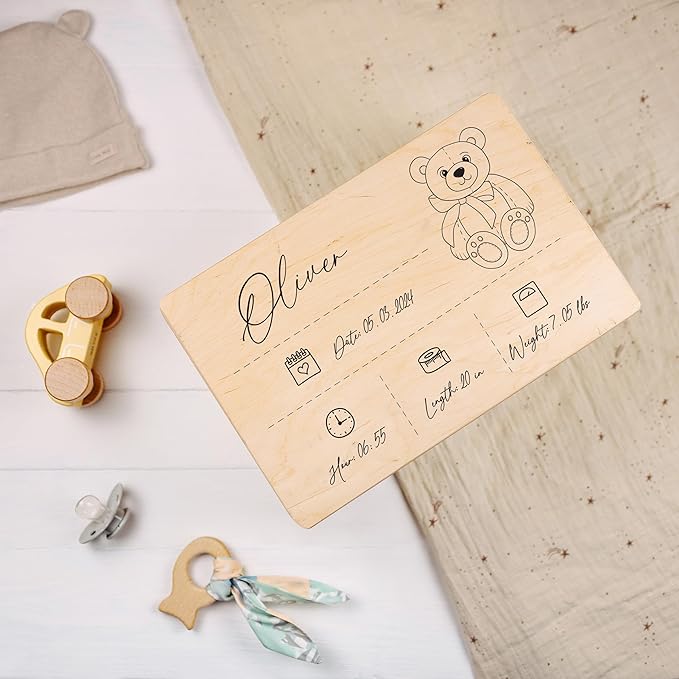 Creative Deco Personalized Wooden Storage Box Baby Memory Box Line | 11.8x7.87x5.51in (+-0.5) | Hinged Lid Handle Engraving | Unpainted Gift Box | UNSANDED Keepsake Souvenir Chest