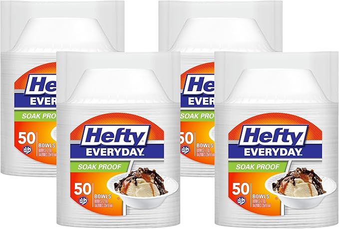 Hefty Everyday Soak-Proof Foam Bowls,12 Ounce,50 Count (Pack of 4)
