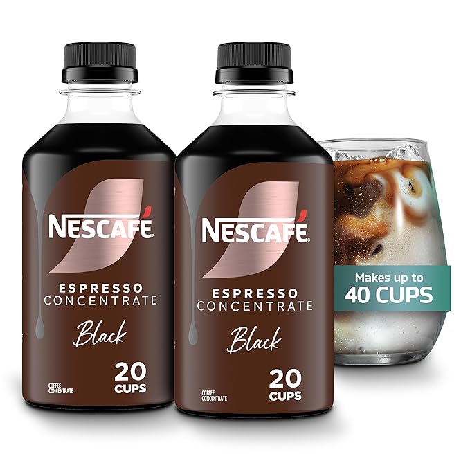 NESCAFÉ Espresso Concentrate Black, Instant Espresso Coffee Concentrate, Cold Brew Style, Iced Coffee Style Drinks,  2 Bottles (10 Fl Oz Each)
