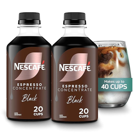 NESCAFÉ Espresso Concentrate Black, Instant Espresso Coffee Concentrate, Cold Brew Style, Iced Coffee Style Drinks,  2 Bottles (10 Fl Oz Each)