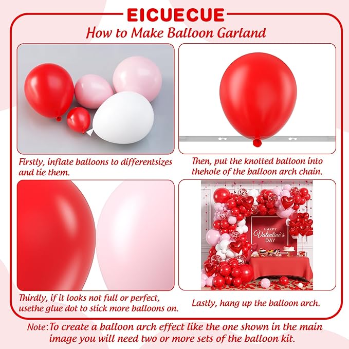 Valentines Day Balloons Garland Arch Kit - 331Pcs Rose Petals Red Heart Foil Balloon Different Size Red Pink White Balloons for Valentine's Day Galentine's Day Anniversary Party Decorations