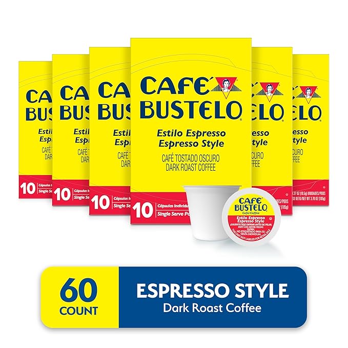 Café Bustelo Espresso Style Dark Roast, Single Serve Coffee Pods, 10 Count (Pack of 6)
