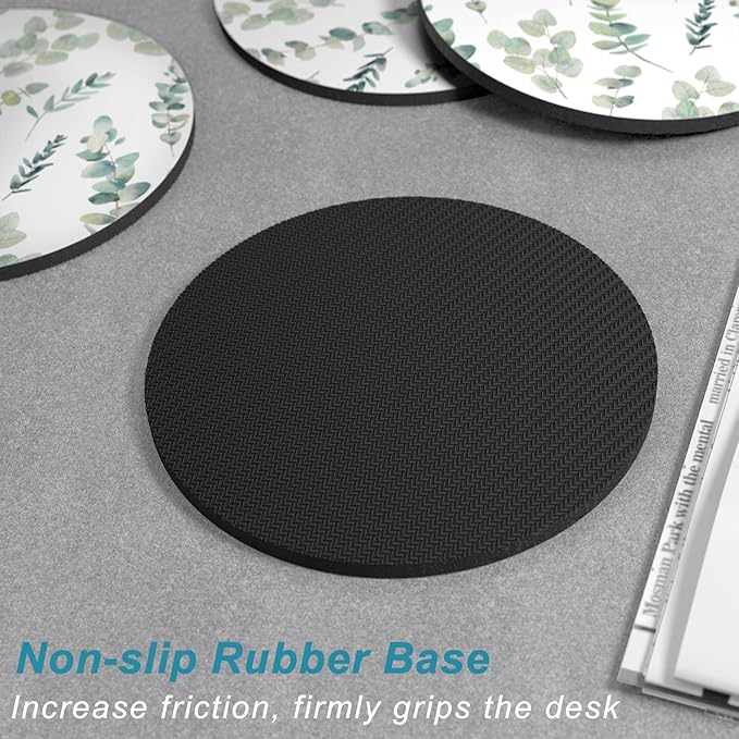 Nipichsha Coasters for Drinks, Set of 6 Cute Absorbent Rubber Drink Coasters for Cup with Non Slip Backing, Kitchen Home Decor Housewarming Gift, Round 4 in, Eucalyptus Leaf