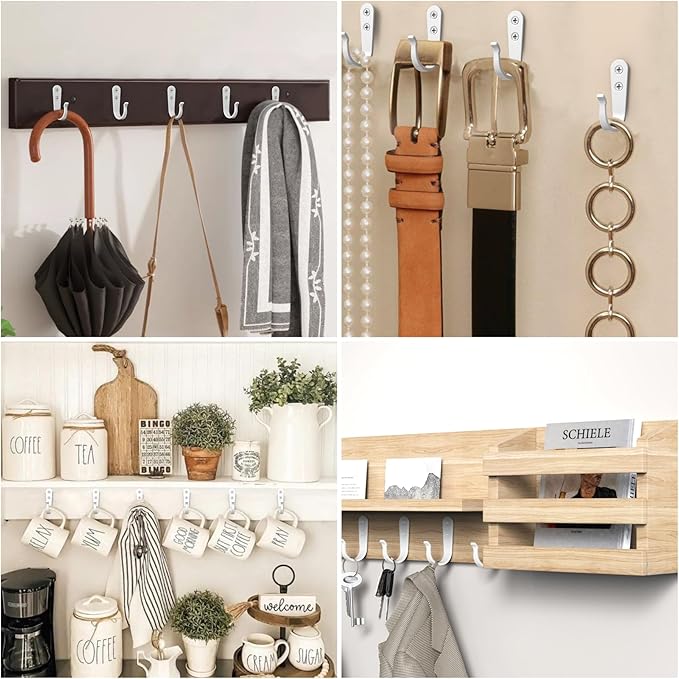 BREYDROK Hook for Hanging - 20PCS Hook for Hanging, Wall Hooks for Coats, Heavy Duty Single Prong Wall Hooks with 40 Pieces Screws (White)