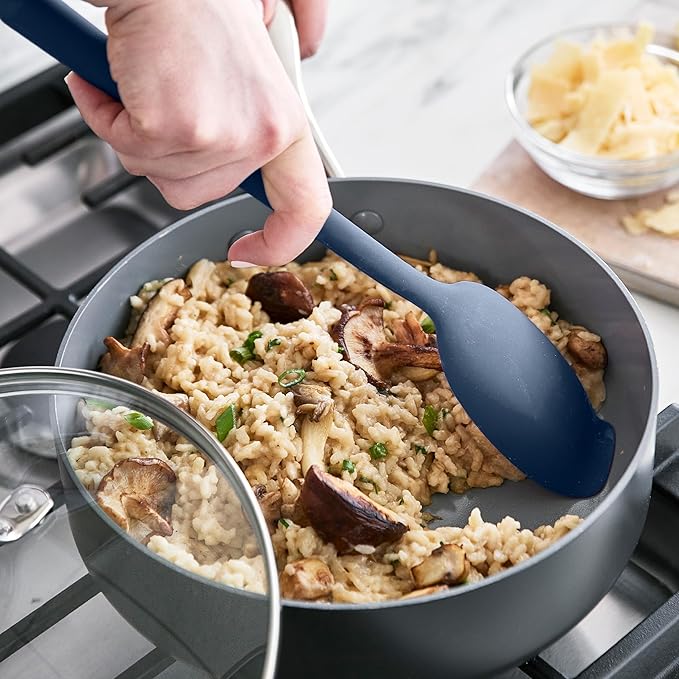 GreenPan Silicone Flat Head Spoon, Mixing Stirring Serving, Cooking Kitchen Utensil, Flexible Rubber Nonstick Cookware, Steel Core, Heat-Resistant, Anti-Slip Handle, BPA-Free, Dishwasher Safe, Navy