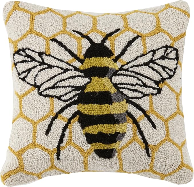 Honeycomb Bee Wool Hook Pillow by The Pillow Shoppe, 16" Square