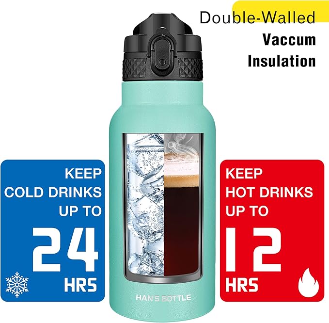 Han's Bottle Kids Water Bottle with Straw Lid - Insulated Stainless Steel Reusable Tumbler for Girls,Boys,Thermo Mug,17oz,Sky