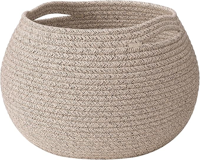 Goodpick Baby Basket for Nursery, Woven Basket for Home Décor, Round Wicker Baskets for Toy Storage, Diaper Caddy Organizer for Nursery Playroom, Jute, 10"D x 8.3"H