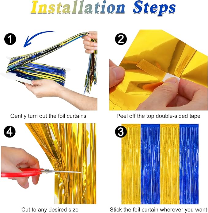 2 Pack Graduation Backdrop, 3.28 FT x 7.05 FT Class of 2026 Decorations, Blue Gold Fringe Curtains Tinsel Backdrop Party Streamer, Metallic Blue and Gold Graduation Decorations 2026