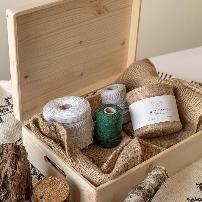 Creative Deco XL Wooden Storage Box with Hinged Lid | 15.8x11.8x5.5in (+-0.5) | Keepsake Unfinished Plain Unfinished Gift Box with Handles for Tool Toy Kitchen Jewelry | ROUGH & UNSANDED Wood Trunk