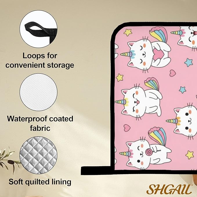 Pink Cat Oven Mitts and Heat Resistant Pads - Heat Resistant Gloves Potholder Set of 4 for Cooking, BBQ, Gifts for Women