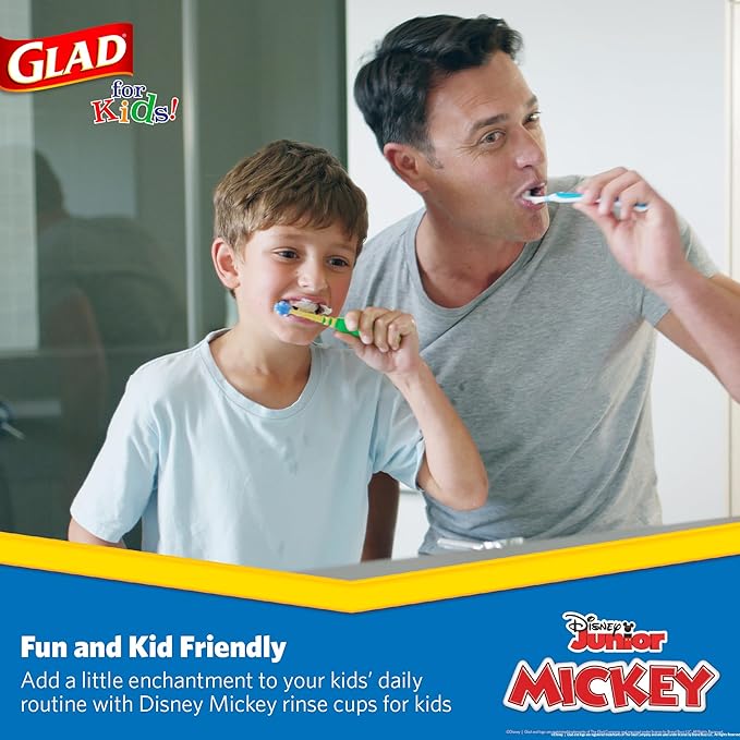 Glad for Kids Disney Mickey and Friends Disposable Mini Paper Cups, Mickey Mouse - Colorful Soak-Proof Bathroom Rinse Cups, Small Size Ideal for Little Hands, 3 oz, 100 Count