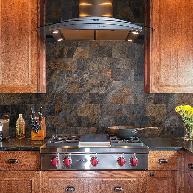 AULIGET Rustic Slate Peel and Stick Backsplash Wall Tile, 3" x 6" PVC Faux Stone Stick on Tiles, 4