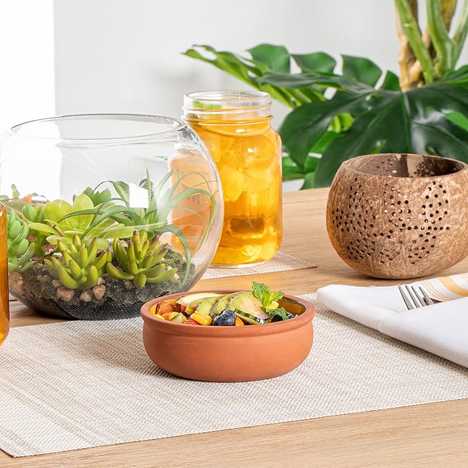 Restaurantware-Terra Tek 6.8 Ounce Terracotta Cazuelas, 2 Yellow Glazed Clay Pots For Cooking - Oven-Ready, Microwavable, Terracotta Serving Pots, Dishwashable, For Cooking And Serving