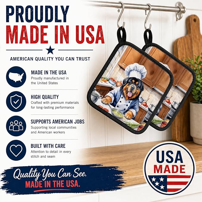Caroline's Treasures Tibetan Mastiff The Chef Pair of Pot Holders Kitchen Heat Resistant Pot Holders Sets Oven Hot Pads for Cooking Baking BBQ, 7 1/2 x 7 1/2