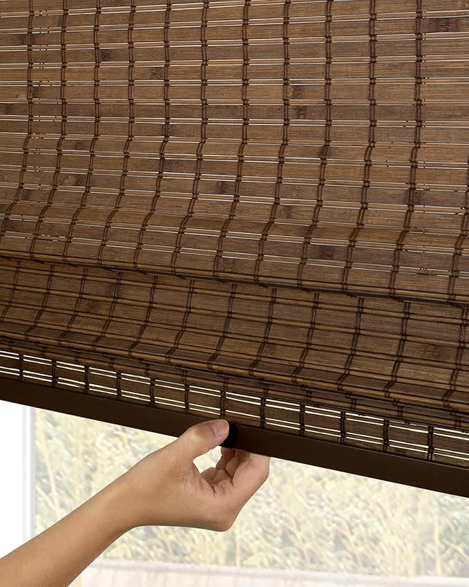 CHICOLOGY Bamboo Roman Shade, Cordless Light Filtering Woven Wood Window Treatment for Living Room, Dining Room, Kitchen & Office, Natural Bamboo Blinds for Boho Coastal Decor, Pinecone, 23"W x 64"H