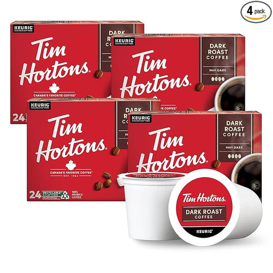 Tim Hortons Dark Roast Coffee, Single-Serve K-Cup Pods Compatible with Keurig Brewers, 96ct K-Cups, Red -24 Count (Pack of 4)