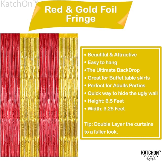 KatchOn, Gold and Red Fringe Backdrop - Xtralarge, Pack of 2 | Foil Fringe Curtain for Nurse Graduation Party Decorations | Prom Decorations 2026 | Red and Gold Graduation Decorations 2026