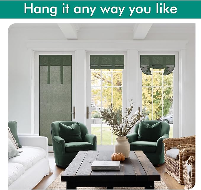 NICETOWN Forest Green Linen Door Curtains for French Door Windows, 26 x 68 Inch for Glass Window, Thermal Insulated Shade for Bedroom, 1 Panel