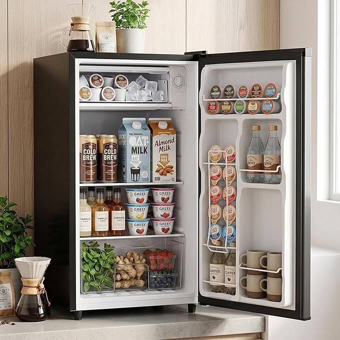 3.2 Cu.Ft Mini Fridge with Freezer, 1 Door Small Refrigerator with Adjustable Thermostat Energy-efficient Low Noise, Compact Fridge for Bedroom, Office, Dorm, Black
