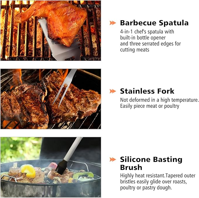 27 Pcs Grill Utensils Set for Outdoor Grill – Stainless Steel BBQ Tools Grilling Tools Set, Organized in Case with Thermometer, Injector & More – Complete Kit for Cooking, Camping & Backyard Barbeque