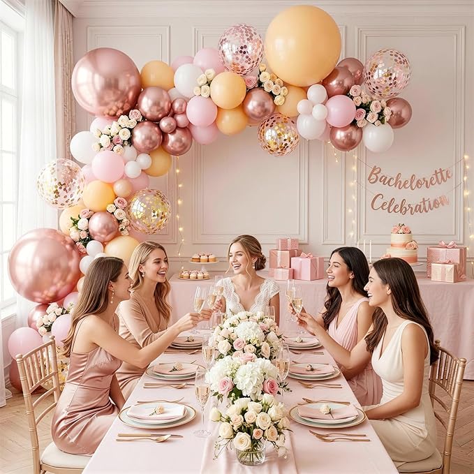 Rose Gold Balloon Garland Arch Kit, 122Pcs Metallic Rose Gold Pink White Gold Balloons for Wedding Bridal Baby Shower Graduation Girls Women Mother Day Birthday Party Decorations