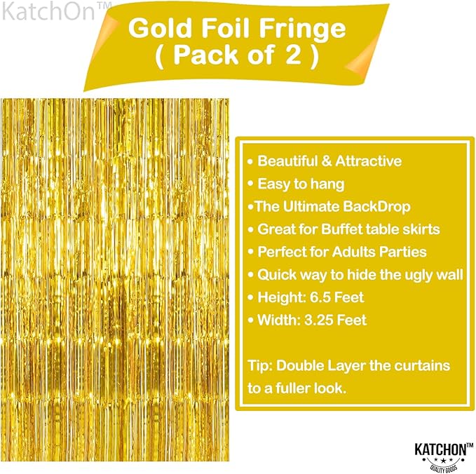KatchOn, Gold Fringe Backdrop - Pack of 2 | Golden Birthday Party Decorations | Gold Streamers for New Years Decorations 2026 | | New Years Eve Party Supplies 2026 | Hawaiian Party Backdrop
