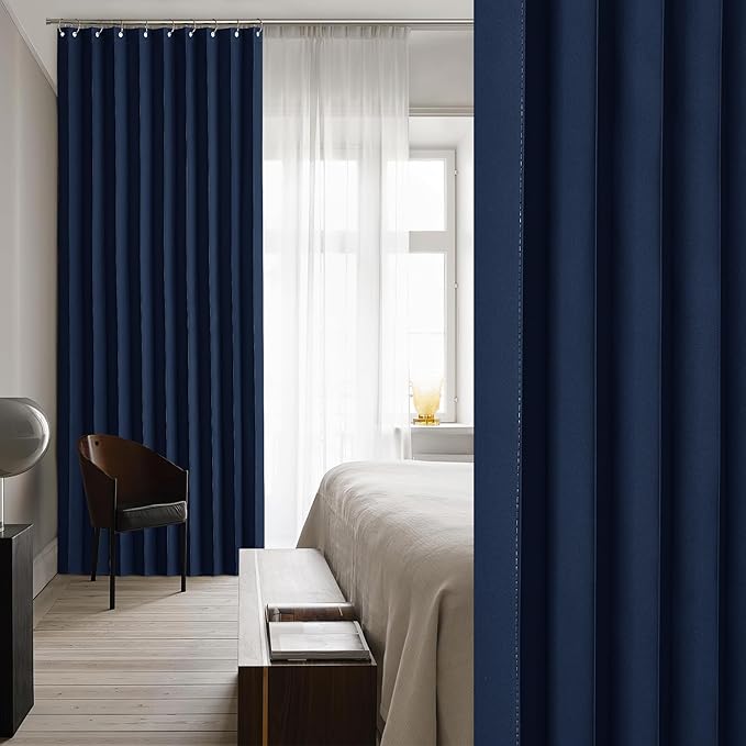 NICETOWN Room Divider Curtain for Bedroom Living Room Partition, Privacy Accordion Blackout Sound Proof Doorway Curtains, Sliding Glass Temporary Door Curtainfor Closet (Navy, 1 Panel, 60" W x 80" L)