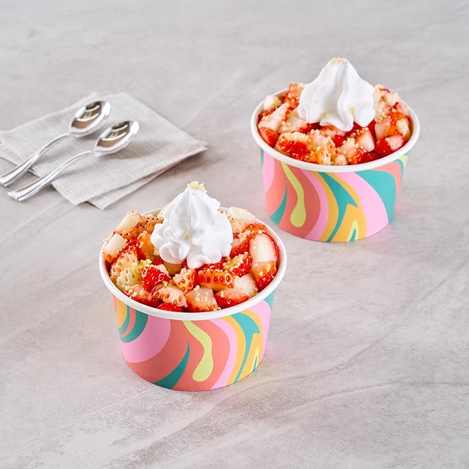 Coppetta 8 Ounce Dessert Cups, 50 Greaseproof Ice Cream Cups - Lids Sold Separately, For Hot And Cold Foods, Psychedelic Sunrise Paper Yogurt Bowls, Disposable, Sturdy - Restaurantware