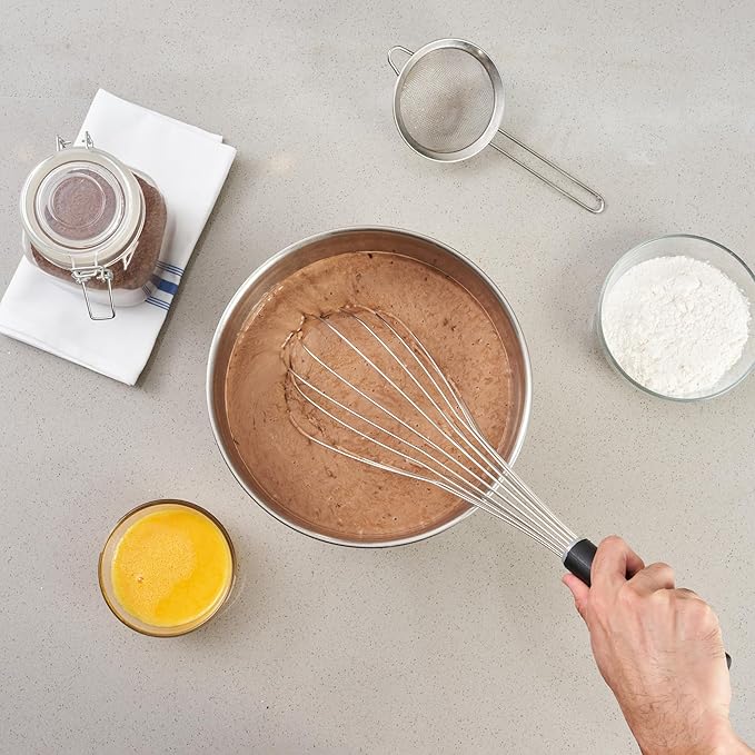Restaurantware Met Lux 18 x 5 Inch Baking Whisk 1 Piano Whisk With Ergonomic Handle - Dishwashable Won't Corrode Stainless Steel Whisk For Whipping Baking Or Cooking
