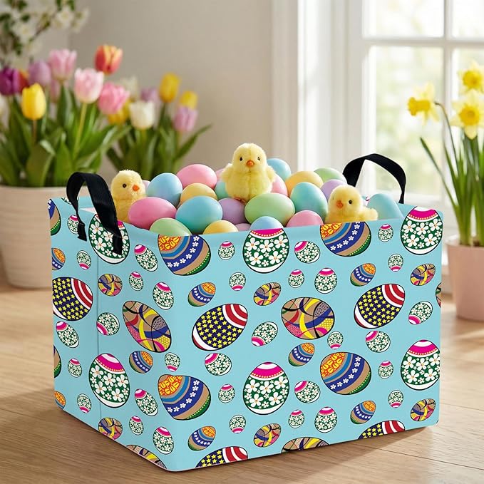 Kid Large Empty Easter Basket Gift Personalized Fabric Bunny Easter Basket for Boy and Girl Room Decor Storage Bin (National Flag Easter Egg)