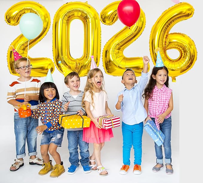 2026 Gold Balloons, 40" Large Gold 2026 Balloons Helium Mylar Foil Balloons for 2026 New Year Christmas Graduation Party Decoration