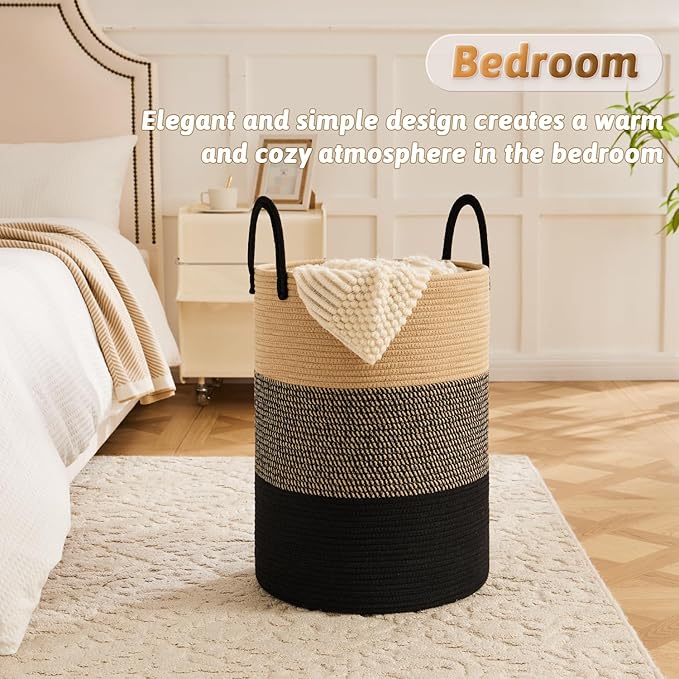 Artfeel Laundry Basket,Woven Cotton Rope Laundry Hamper,40L for Decorative Storage of Dirty Clothes,Toys and Blankets in Bathroom,Bedroom and Living Room