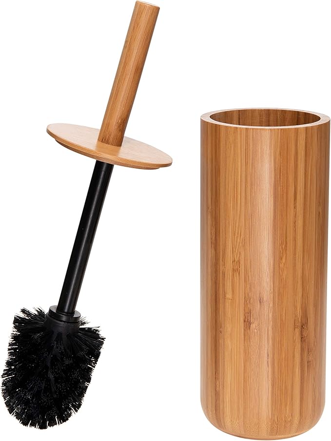 Bath Bliss Rounded Natural Bamboo Collection, Toilet Bowl Brush, Matching Accessories to Decorate Your Bathroom, Tall (10029-NATURAL)