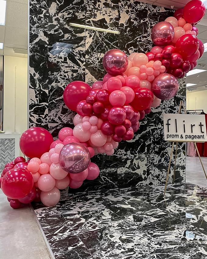 Pink Balloons Garland Arch Kit - 161Pcs Different Size Hot Pink Metallic Pink Shades of Pink and Confetti Balloons for Girl Birthday Baby Shower Princess Valentine's Day Party Decorations
