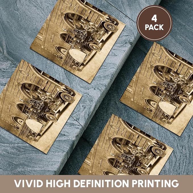 3dRose CST_16203_3 1920s Hook and Ladder Fire Company Sepia-Ceramic Tile Coasters, Set of 4