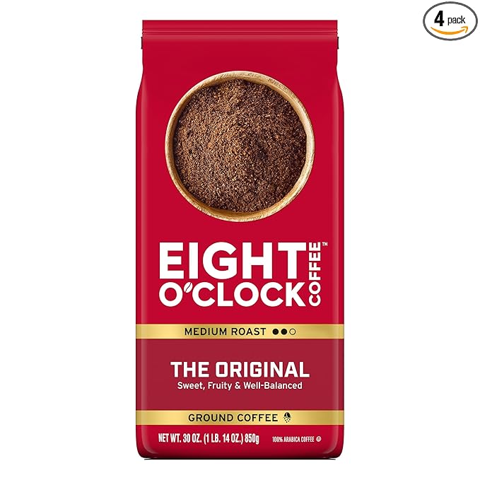 Eight O'Clock Coffee The Original, Medium Roast Ground Coffee, 100% Arabica, Sweet, Fruity, Well Balanced, 30 Ounce (Pack of 4)
