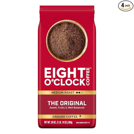 Eight O'Clock Coffee The Original, Medium Roast Ground Coffee, 100% Arabica, Sweet, Fruity, Well Balanced, 30 Ounce (Pack of 4)