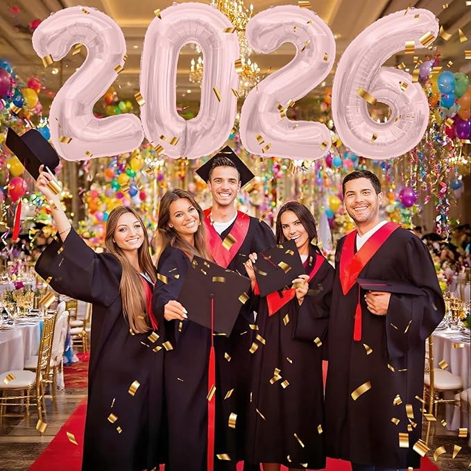 Rose Gold 2026 Balloons, 2026 Number Balloons, 40 Inch Large Foil Graduation Balloon 2026 Numbers for Graduation Decorations Class of 2026, Birthday, Anniversary, New Year Eve Party Decorations