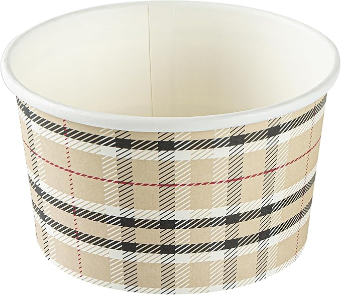 Restaurantware Coppetta 12 Ounce Dessert Cups, 200 Disposable Ice Cream Cups - Lids Sold Separately, Sturdy, Plaid Paper FroYo Bowls, For Hot And Cold Foods, Perfect For Gelato Or Mousse