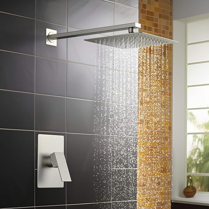 KIBI Cube Bathroom Shower System | Single Function Wall Mounted Shower Faucet Set for Bathroom with Solid Brass Pressure Balanced Construction (Brushed Nickel) (KSF411)