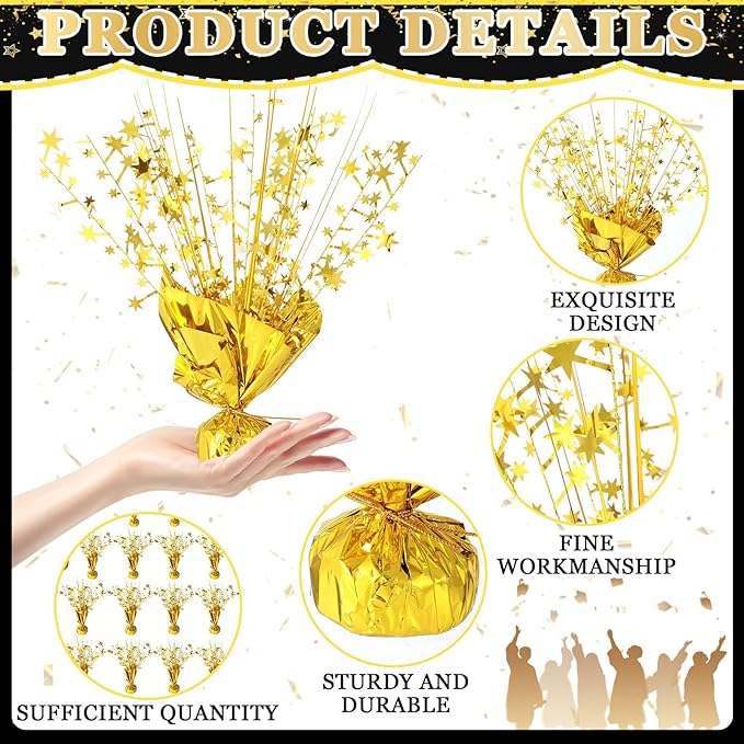 18 Pack 2026 Graduation Table Centerpiece Decoration Metallic Foil Spray Centerpiece Glitter Star Brust Table Topper Decoration for Graduation Birthday New Year Holiday Party Supplies (Gold)