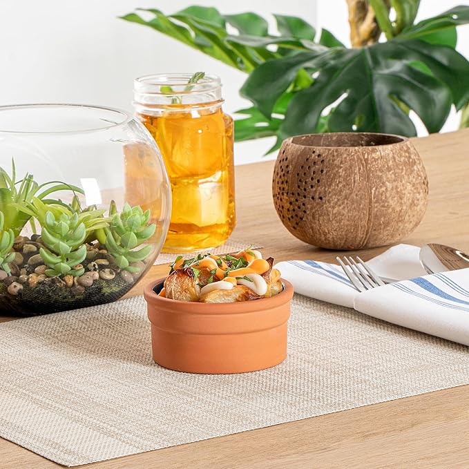 Restaurantware-Terra Tek 5.1 Ounce Terracotta Cazuelas, 2 Blue Glazed Clay Pots For Cooking - Oven-Ready, Microwavable, Terracotta Serving Pots, Dishwashable, For Cooking And Serving