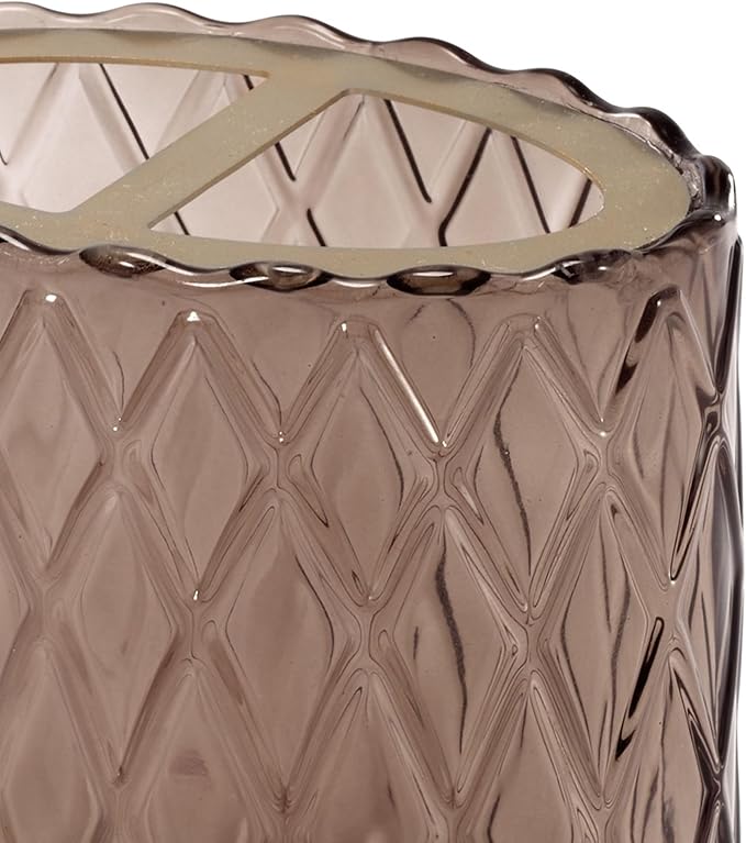 Nicole Miller – Toothbrush Holder, Embossed Glass with Scalloped Edge and Gold-Tone Divider, Trellis Home Decor – Perfect for Organizing Bathroom Essentials (Bijou Brown)