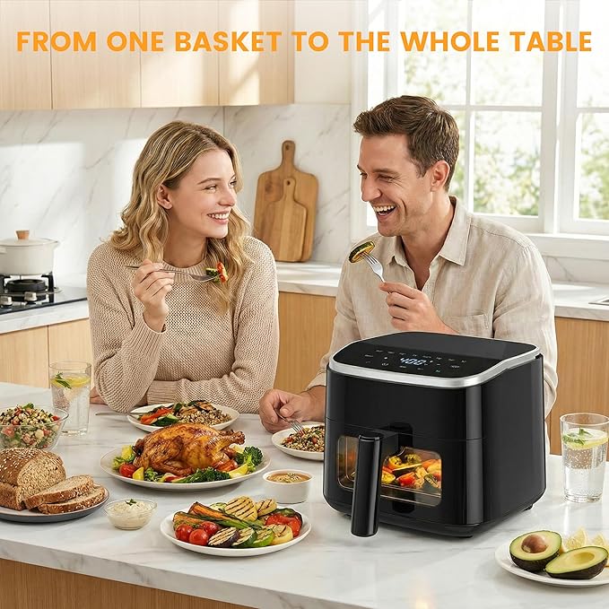 Sweetcrispy Air Fryer 4 Quart with Window, 1500W Digital Airfryer with 8 Presets, 60-Min Timer, Max 400°F, Auto Shut Off & Nonstick Dishwasher Safe Basket, Shake Reminder for Small Kitchen