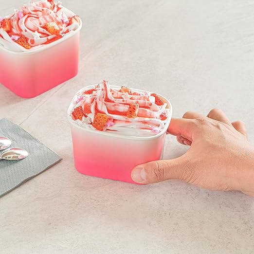 Restaurantware Paper Cups 50 Count 12 Ounce Square Disposable Ice Cream Containers, Leak-Resistant Paper Dessert To Go Cups, Hot And Cold Food, Durable Pink And White Ombre Design